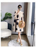 Sanzhai Pleated Ladies Windbreaker Coat Spring Autumn Single Breasted Stand Neck Printed Jacket Women Thin Long Outwear 4XL
