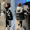 Black Medium Long Parker Cotton Jacket Women's Winter Korean Version Loose Down Cotton Splicing Hooded Coat Warm Top