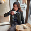 Women Lapel Collar Single Button Croc Embossed Leather Jacket Long Sleeve Drop Shoulder Patch Pocket Loose Retro Short Street
