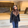 Lace-Up Long Overcoat Women's Coat Office Lady Elegant Woolen Furry Patchwork Long Sleeve Coats Loose Cardigan Jackets