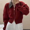 Autumn Winter knitted Cardigan Sweater Women Long-Sleeved Polo Collar Short Coat Female Loose Sweater Lady Tops