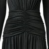 Women Glitter Maxi Evening Dress Deep V Neck Long Sleeve Ruched High Slit Formal Party Dress For Wedding Guest Prom