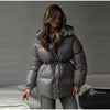 Thicken Cotton Jackets Women High Neck Long Sleeves Zipper Drawstring Warm Coats Female Winter Solid Loose Outwears