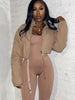 Hipster Zip Crop Jacket Women Warm Chic Pocket Turtleneck Full Sleeve Ribbon Street Basic Winter Puffer Quilted Parkas
