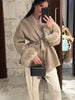 Elegant Lace Up Woolen Short Coat Solid Lapel Fur Cuffs Belt Long Sleeve Jacket Female Autumn Winter Lady Chic Cardigan