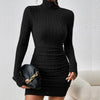 Sexy Mini Dress For Women Autumn Black Solid Turtleneck Long Sleeves Sheath Dress Club Elegant Bodycon Party Dresses Female