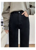 Winter Thickened Women's Mink Velvet Jeans Loose Straight Warm Soft Fleece Elastic High Waist Female Pants Black Blue