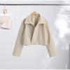 Croc Embossed Cropped Faux Leather Jacket High Stand Collar Long Sleeve Oversized Women Jackets Autumn Chic Coats