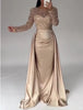 Women Party Dress Long Sleeve Sequins Empire Mesh Elegant O-neck Lady Big Swing Banquet Temperament Clothing