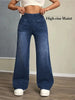 Women's Jeans Elastic Waist High Stretch Loose Straight-Leg Pants Comfortable Versatile