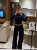 Fall Winter Knitted Suit Solid Cardigan Top Women's O neck Knitted Sweater Straight Trousers Two Piece Set Casual