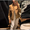 Vintage Suede Jackets Women's Full Sleeves Single-breasted Waist-cinching Stand Collar Coats Ladies Autumn Outwear