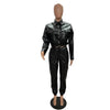 Women Jacket Sets 2 Piece Long Sleeved Slim PU Leather Gripped Pants Set Solid Zipper Fly Pencil Pants Slim Fit High Street Suit