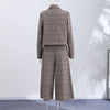 Houndstooth Blazer Set Women Lapel Collar Full Sleeve Coats Loose Long Trouser Lady Vintage Two Piece Outfit