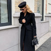 Elegant Women's Woolen Coat Black Single-Button Stand Collar Slim Lady Long Coats Autumn Winter Chic Female Streetwear