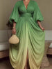 Women Gradient Evening Maxi Dress Deep V-Neck Puff Sleeve Bodycon Ruched Waist Flowy Slit Elegant Occasion Gown Party Dresses