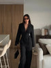 Women's Black Ruched Lace-up Blazer Co Ord Set Notched Collar Long Sleeve Cinch Waist Wide Leg Pants Casual Matching Suit