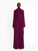 High Neck Cape Sleeve Slim-Fit Maxi Dress Pearl Trim Solid Color Floor Length Modest Abaya Style Formal Occasion Women