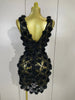 Sexy Black Pearl Flower Mesh See Through Mini Dress Women Evening Party Club Birthday Dress Nightclub Photoshoot Stage Costumes