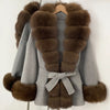Real Fur Wool Jacket Reality Fur Jacket Women Natural Fox Fur Cuffs Winter Clothing Female Elegant with Belt Woolen Coat