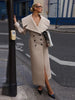 Women Oversized Lapel Woolen Long Coat Double Breasted Slim Waist Maxi Overcoat Elegant Autumn Winter Street Daily Outerwear