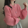 Fall Winter Short Knitted Cardigan Women Thicken Warm Single-Breasted Sweater Female Solid O-Neck Long Sleeve Knitwear Coat