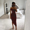 Women Christmas Party Dress Sequined Irregular Hem Evening Dress Low-cut Prom Wedding Party Formal Slit Hem Ladies Midi Dress