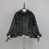 Extra Long Real Genuine Natural Knitted Rabbit Fur Shawl Coat with Fox Fur Collar Women's Knit Jacket Cape