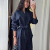 Casual Solid Shirt Trouser Suits Women Full Sleeve Lace Up Lapel Top Wide Leg Pants Lady Set Autumn Female Suit