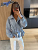 Elastic Drawstring Waist Jackets Women Casual Stand Collar Long Sleeves Cropped Trench Outerwear Lady Autumn Daily Windbreaker
