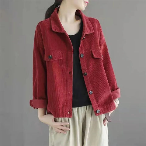 Spring Autumn Corduroy Short Jacket Versatile Women's Casual Coat 5XL Large Size Solid Loose Female Corduroy Outwear