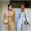Floral Print Three-Piece Set Corset Top Oversized Blazer Wide Leg Pants Spring Vacation Women Outfit Chic Elegant Lady Suit