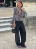 Sexy Deep V-neck Woolen Jackets Women's Hollow Up Waist Split Flare Long Sleeves Metal Buckle Coat High Street Jacket
