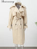 Solid Lace Up Long Trench Coat Women Full Sleeve Lapel Single Breasted Loose Outerwear Chic Lady Autumn Street Windbreak