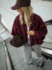 Women Suede Textured Jacket Long Sleeve Lapel Collar Loose Coats Casual Female Outerwear Chic Tops