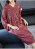 V Collar Pleats Batwing Sleeve Loose Dress For Women Print Clothing Vestido YE853