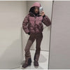 Striped Ski Suit Women's Hooded Full Sleeves Zippers Warm Coats High Waist Pants Winter Winter Lady Tracksuit