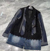 Splicing Plaid Denim Blazer Women's Heavy Industry Belt Design Loose Fake Two Pieces Casual Jacket Top