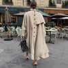 Women's Cape Trench Coat Vintage Double-breasted Long Sleeve Lapel Loose Fit Oversized Overcoat Street Autumn Irregular Jacket