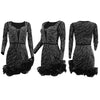 Women Dress Diamonds Splice Ruffles Mini Dresses Square Collar Full Sleeve Slim Fit Sold Evening Party Vestidos Elegant Ladies