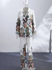 Floral Print Three-Piece Set Corset Top Oversized Blazer Wide Leg Pants Spring Vacation Women Outfit Chic Elegant Lady Suit
