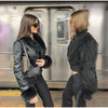 Women's Fur Patchwork Leather Jackets Furry Collar Slim Buttons Full Sleeve Female Coat Autumn Lady Street Outerwear
