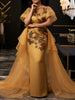 Plus Size Women Mermaid Evening Dress Floral Applique Short Ruffle Sleeve Tulle Formal Wedding Guest Party Dresses