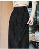 Autumn Vintage Striped Loose Women's Wide Leg Pant Button Spring High Waist Female Straight Office Full Length Trousers