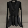 V Neck Knitted Mini Dresses Single Breasted Autumn Winter Solid Vestidos Mujer Vintage Korean Women Dress