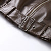 Vintage PU Leather Jacket Autumn Ladies Zipper Lapel Long Sleeve Pocket Coat With Belt Women's Loose Streetwear