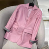 European American Streetwear Leather Jacket For Women Chic Loose Fit Suit Coat Female Flip Pocket Two Bottons White Blazer Mujer