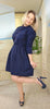 Spring Fall Mori Girl Women Loose Dress Stand Collar Polka Dot Navy Blue Mini Dress Cotton Long Sleeve Short Cute Flannel Dress