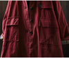 Women Vintage Hooded Button Parkas Plus Cotton Winter Coats Solid Color Patchwork Pockets Warm Long Parkas