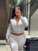 Zipper Plush Jacket Long Pants Lady Set Solid Color Lapel Jackets High Waist Slim Bell-Bottom Trousers Casual Women's Sets